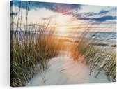 Artaza Canvas Schilderij Strand en Zee vanuit Duinen met Zonsondergang - 90x60 - Foto Op Canvas - Canvas Print - Muurdecoratie