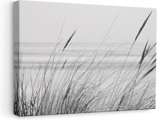 Artaza Canvas Schilderij Strand en Zee met Begroeiing - Zwart Wit - 60x40 - Foto Op Canvas - Canvas Print