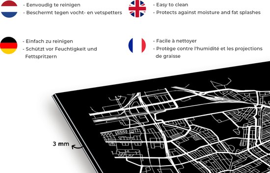 Spatscherm keuken 120x80 cm - Kookplaat achterwand Amsterdam - Kaart - Zwart - Muurbeschermer - Spatwand fornuis - Hoogwaardig aluminium
