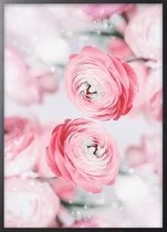 Poster Met Zwarte Lijst - Roze Bleke Bloemen Poster