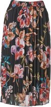 Dames plisse rok elastische tailleband  - bloemenprint - kort  - zwart | Maat S-M
