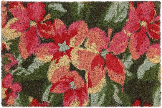 Relaxdays deurmat bloemen - kokosmat - voetmat - universeel - kleurrijk - antislip -natuur