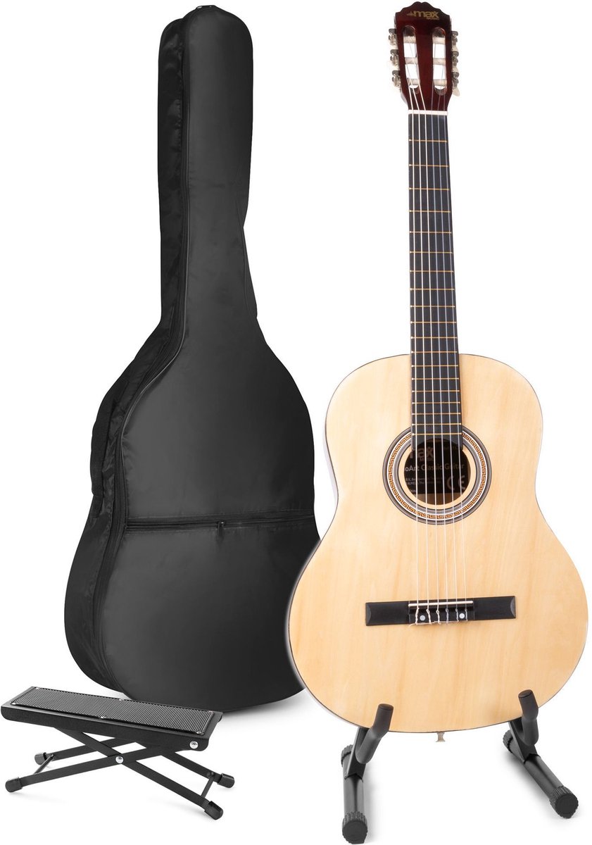 Akoestische gitaar voor beginners - MAX SoloArt klassieke gitaar / Spaanse gitaar met o.a. 39'' gitaar, gitaar standaard, voetsteun, gitaartas, gitaar stemapparaat en extra accessoires - Hout