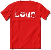 Cat Love - Katten T-Shirt Kleding Cadeau | Dames - Heren - Unisex | Kat / Dieren shirt | Grappig Verjaardag kado | Tshirt Met Print | - Rood - L