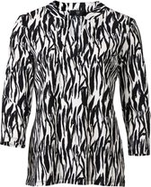 Dames shirt 3/4 mouwen travelstof met v-hals - zebraprint zwart/wit | Maat S