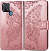 OPPO A15 Hoesje - Mobigear - Butterfly Serie - Kunstlederen Bookcase - Roségoud - Hoesje Geschikt Voor OPPO A15