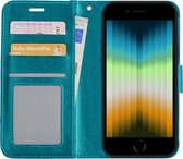 Hoes Geschikt voor iPhone SE 2022 Hoesje Book Case Hoes Flip Cover Wallet Bookcase - Turquoise