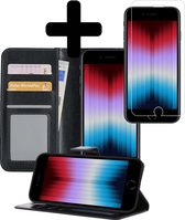 Hoesje Geschikt voor iPhone SE 2022 Hoesje Book Case Hoes Wallet Cover Met Screenprotector - Hoes Geschikt voor iPhone SE (2022) Hoesje Bookcase Hoes - Zwart.