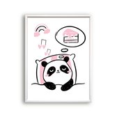 Schilderij  Roze panda slapend met cake droom - Roze hartje / Dieren / 50x40cm