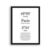 Schilderij  Steden Parijs met graden positie en tekst - Minimalistisch / Motivatie / Teksten / 50x40cm