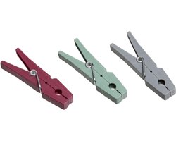 100x Stuks wasknijpers rood, groen en grijs 7,5 cm in pot van kunststof - Was ophangen - Was knijpers