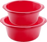 Set de bols ronds multifonctionnels en plastique rouge en 2 tailles - 10 et 15 litres de capacité