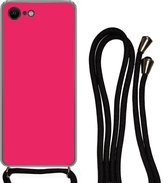 Hoesje met koord Geschikt voor iPhone SE 2020 - Karmijn - Kleuren - Palet - Roze - Siliconen - Crossbody - Backcover met Koord - Telefoonhoesje met koord - Hoesje met touw