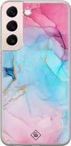 Samsung S22 hoesje siliconen - Marmer blauw roze | Samsung Galaxy S22 case | multi | TPU backcover transparant