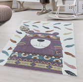 Tapis pour enfants à poil ras Motif de Indiens Ours Plume Violet