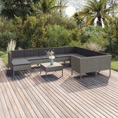 11-delige Loungeset met kussens poly rattan grijs