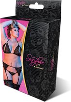 Peek-a-Boo Bra, Garter & G-Set - Black - Maat Queen Size - Lingerie For Her