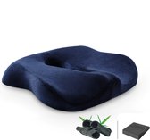 Reiskussen Blauw - Zitkussen Memory Foam - Stoelkussen - Kussen Autostoel - Orthopedisch - Bamboe Houtskool - Ergonomisch 3D Ontwerp