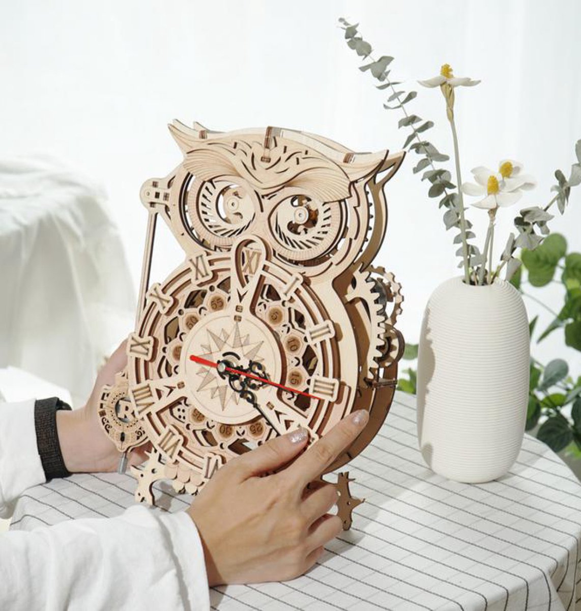Robotime Mechanische Uilklok - 3d Houten Puzzel – 12.8 x 20.6 x 26.5 cm - Modelbouwpakket voor Volwassenen - Creatieve Bouwset - DIY — afbeelding 3