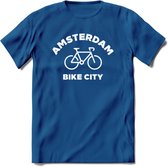 Amsterdam Bike City T-Shirt | Souvenirs Holland Kleding | Dames / Heren / Unisex Koningsdag shirt | Grappig Nederland Fiets Land Cadeau | - Donker Blauw - S