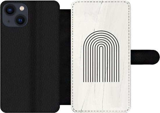 Étui pour téléphone iPhone 13 Bookcase - Peinture - Arc-en-ciel - Zwart - Wit - Avec poches - Étui portefeuille avec fermeture magnétique