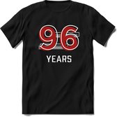 96 Years - Feest kado T-Shirt Heren / Dames - Rood / Grijs - Perfect Verjaardag Cadeau Shirt - grappige Spreuken, Zinnen en Teksten. Maat XL