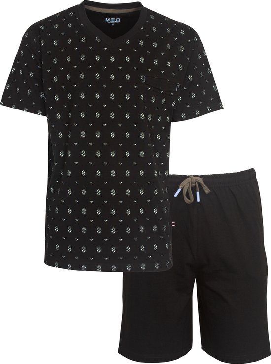 M.E.Q. Heren Shortama - Pyjama Set - 100% Katoen - Zwart