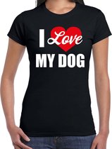 I love my dog / Ik hou van mijn hond t-shirt zwart - dames - Honden liefhebber cadeau shirt L