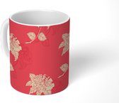 Mok - Koffiemok - Patroon - Bloem - Rood - Mokken - 350 ML - Beker - Koffiemokken - Theemok