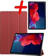 Hoesje Geschikt voor Lenovo Tab P11 Hoes Case Tablet Hoesje Tri-fold Met Screenprotector - Hoes Geschikt voor Lenovo Tab P11 Hoesje Hard Cover Bookcase Hoes - Donkerrood