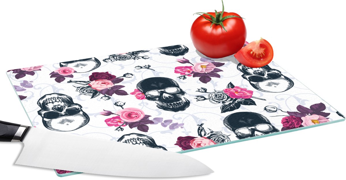 Glazen Snijplank - 28x20 - Tieners - Skull - Roos - Patronen - Snijplanken Glas