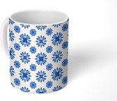 Mok - Koffiemok - Bloemen - Tegel - Blauw - Patronen - Mokken - 350 ML - Beker - Koffiemokken - Theemok