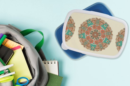 Lunch box Blauw - Lunch box - Boîte à pain - Mandala - Motifs - Paon - 18x12x6 cm - Enfants - Garçon
