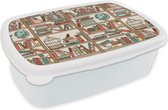 Broodtrommel Wit - Lunchbox - Brooddoos - Kat - Boek - Kast - Jongens - Meisjes - Kinderen - Kind - 18x12x6 cm - Volwassenen