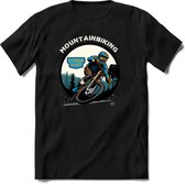 Mountainbiking | TSK Studio Mountainbike kleding Sport T-Shirt | Blauw - Oranje | Heren / Dames | Perfect MTB Verjaardag Cadeau Shirt Maat 3XL