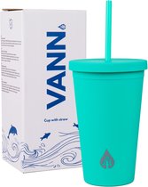 Beker met rietje en deksel starbucks milkshake beker voor take away – herbruikbare plastic drinkbeker blauw 500ml - VANN