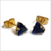 Zweerknopjes - oorbellen driehoek zirkonia-donker blauw-goudkleurig- chirurgisch staal-6mm