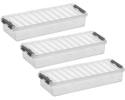 4x stuks sunware q-line opberg box/opbergdoos - 2.5 liter - 38 x 14 x 6 cm - kunststof - opslagbox - transparant/zilver