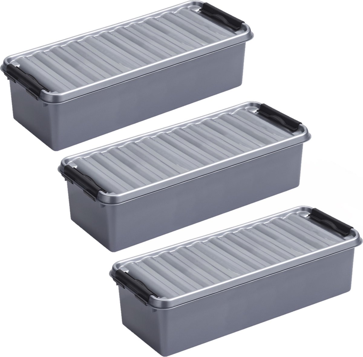 4x stuks opberg box/opbergdoos 3.5 liter 38.5 x 14 x 9.2 cm - Opslagbox - Opbergbak kunststof grijs/zwart