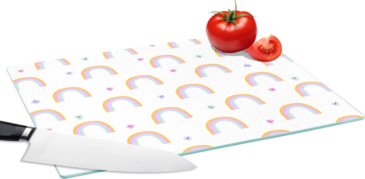 Glazen Snijplank - 39x28 - Regenboog - Vlinder - Baby - Snijplanken Glas