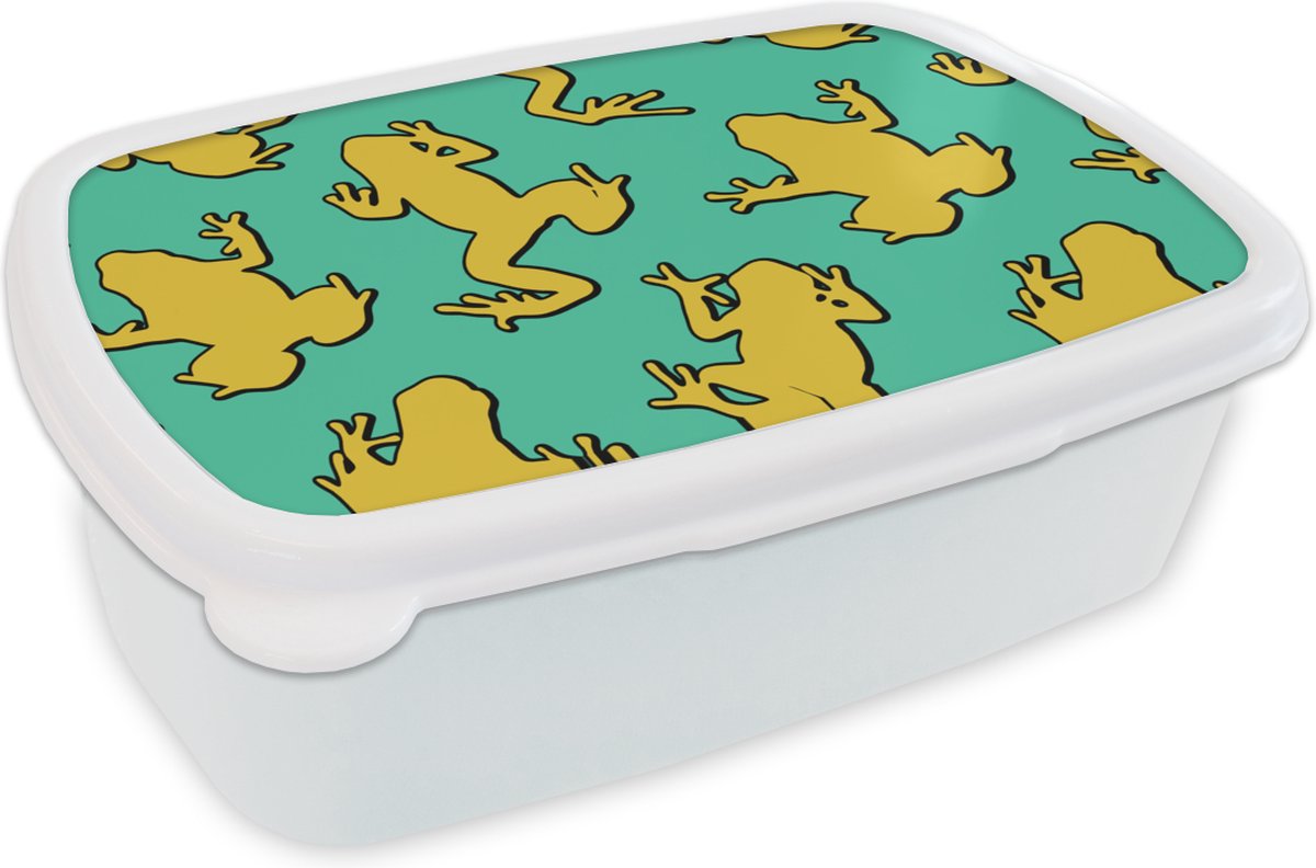 Broodtrommel Wit - Lunchbox - Brooddoos - Patroon - Jungle - Kikkers - 18x12x6 cm - Volwassenen