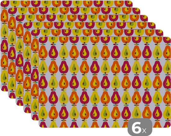 Set de Table - Napperons en Plastique - Rétro - Design - Poire - Fruit - 45x30 cm - 6 pièces - Résistant à la Chaleur - Antidérapant - Pad - Amovible