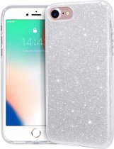 HB Hoesje Geschikt voor Apple iPhone SE (2022 / 2020) - Apple iPhone 7 & 8 Zilver - Glitter Back Cover