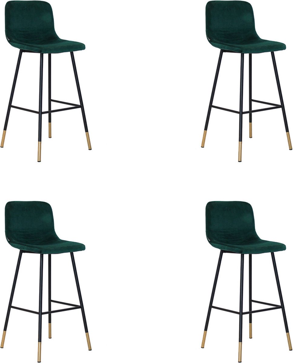 Bronx71 Velvet barkruk Mikky groen 68 - 79 cm - barkrukken set van 4 - barstoel Olive / groen