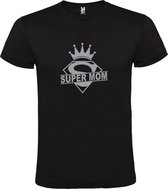 Zwart T shirt met print van "Super Mom " print Zilver size M
