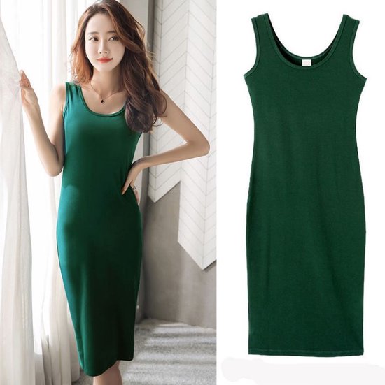 Jurk - Mini-jurk Dames - Knielengte - Groen - Maat L