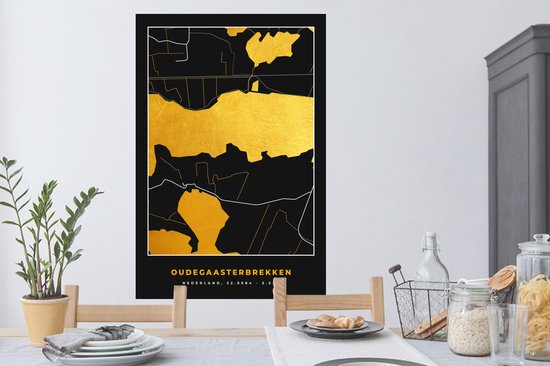 Muurstickers - Sticker Folie - Kaart - Plattegrond - Stadskaart - Goud - Oudegaasterbrekken - 80x120 cm - Plakfolie - Muurstickers Kinderkamer - Zelfklevend Behang - Zelfklevend behangpapier - Stickerfolie