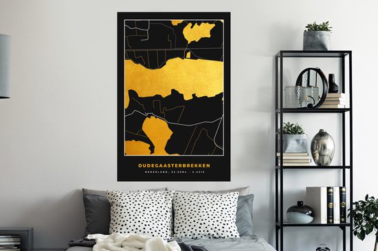 Muurstickers - Sticker Folie - Kaart - Plattegrond - Stadskaart - Goud - Oudegaasterbrekken - 80x120 cm - Plakfolie - Muurstickers Kinderkamer - Zelfklevend Behang - Zelfklevend behangpapier - Stickerfolie