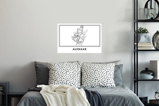 Stickers muraux - Pays Nederland - Alkmaar - Plan de la ville - Carte - Zwart Wit - Carte - 60x40 cm - Feuille adhésive