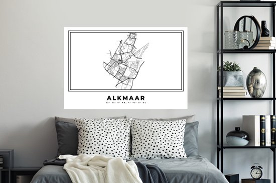 Stickers muraux - Pays- Nederland - Alkmaar - Plan de la ville - Carte - Zwart Wit - Carte - 120x80 cm - Feuille adhésive